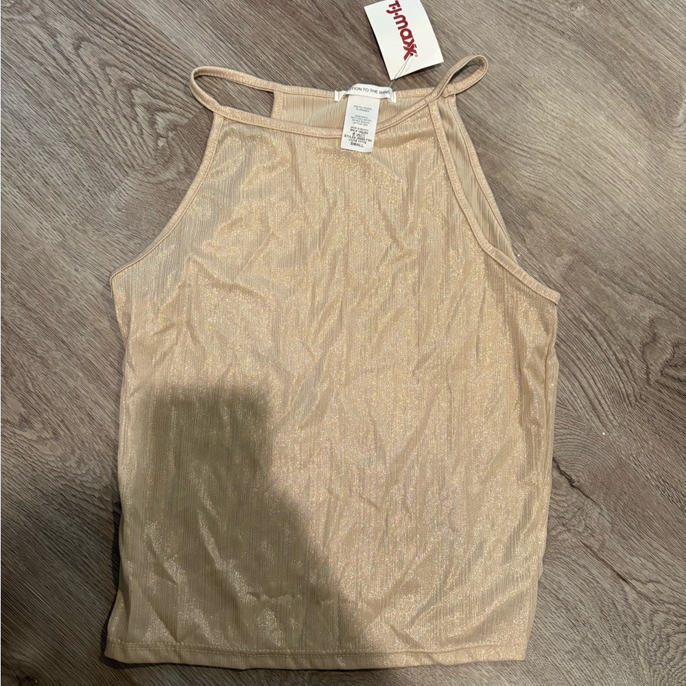 BRAND NEW GOLD HIGH NECK CROPPED TOP